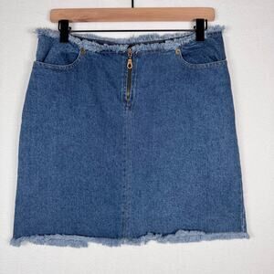 KHAKI SPORT Cotton Denim Boho SKIRT Fringe Raw Hem Y2K Festival Waist 30